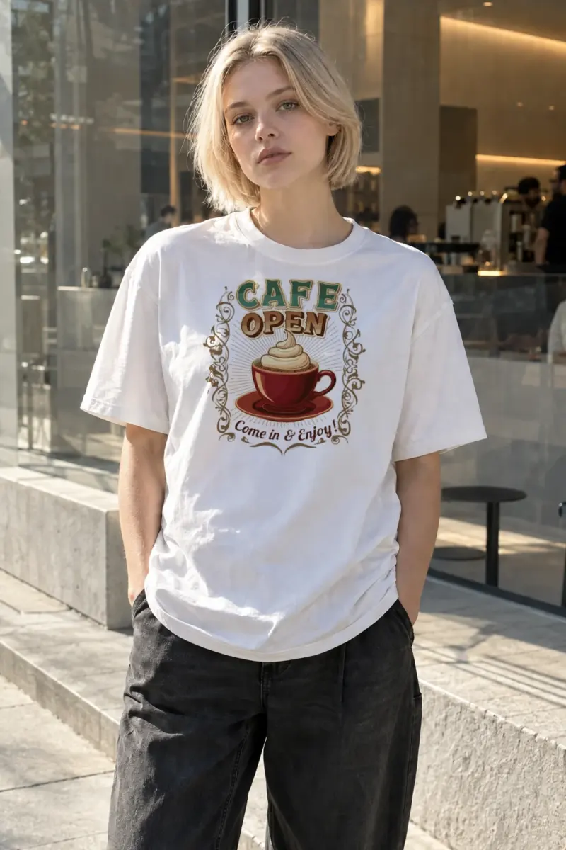 "Cafe Open" Heavyweight Unisex Crewneck T-shirt | Gildan 5000