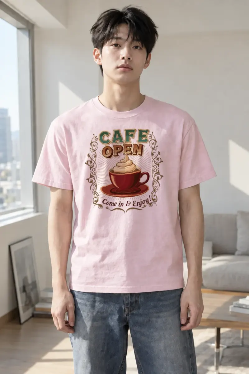 "Cafe Open" Heavyweight Unisex Crewneck T-shirt | Gildan 5000