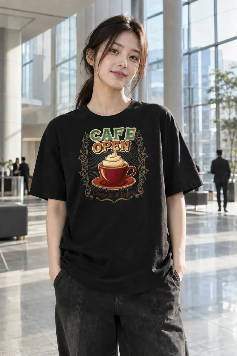 "Cafe Open" Heavyweight Unisex Crewneck T-shirt | Gildan 5000