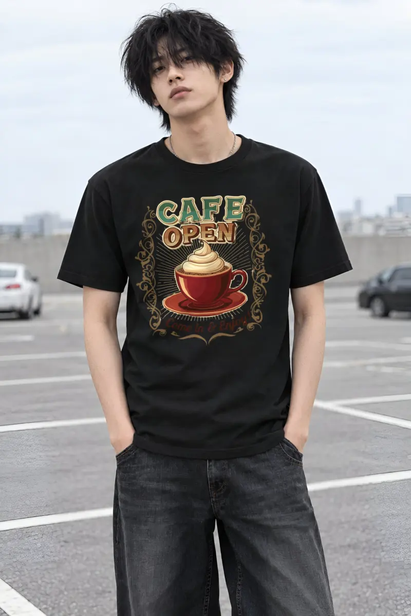 "Cafe Open" Heavyweight Unisex Crewneck T-shirt