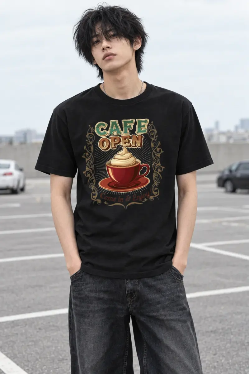 "Cafe Open" Heavyweight Unisex Crewneck T-shirt