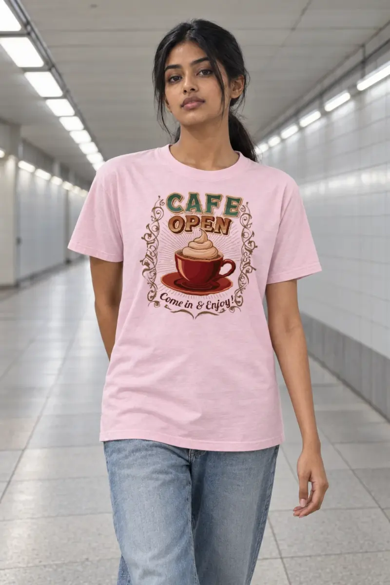 "Cafe Open" Heavyweight Unisex Crewneck T-shirt | Gildan 5000