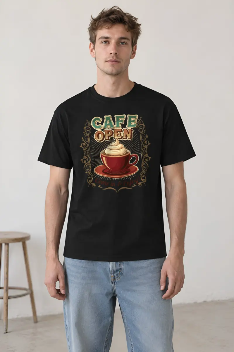 "Cafe Open" Heavyweight Unisex Crewneck T-shirt