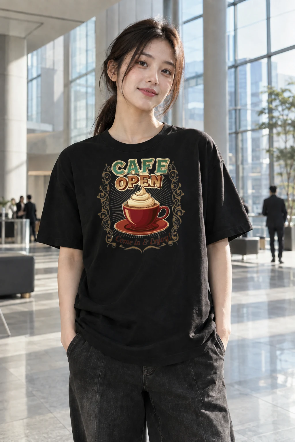"Cafe Open" Heavyweight Unisex Crewneck T-shirt | Gildan 5000