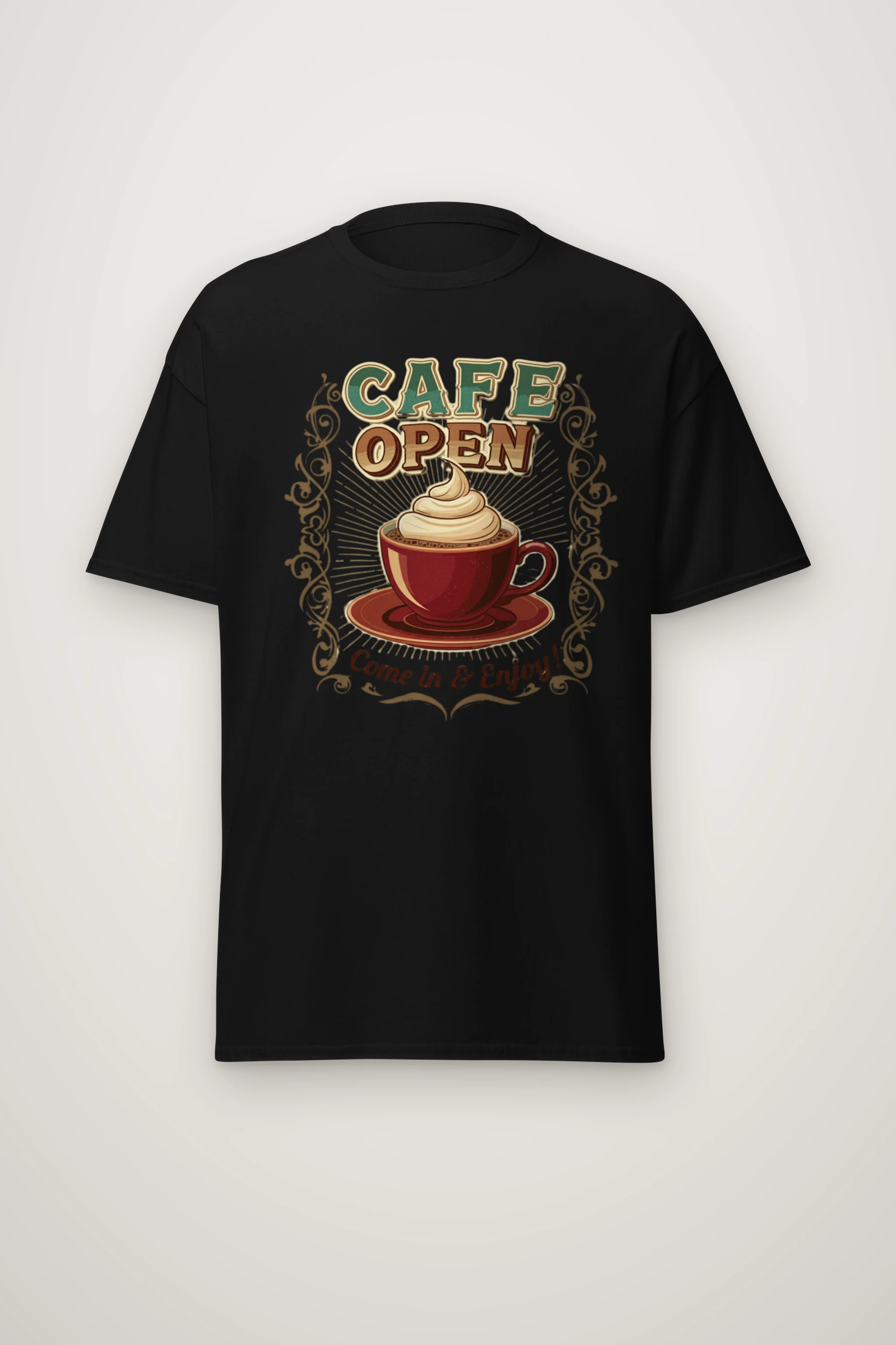"Cafe Open" Heavyweight Unisex Crewneck T-shirt