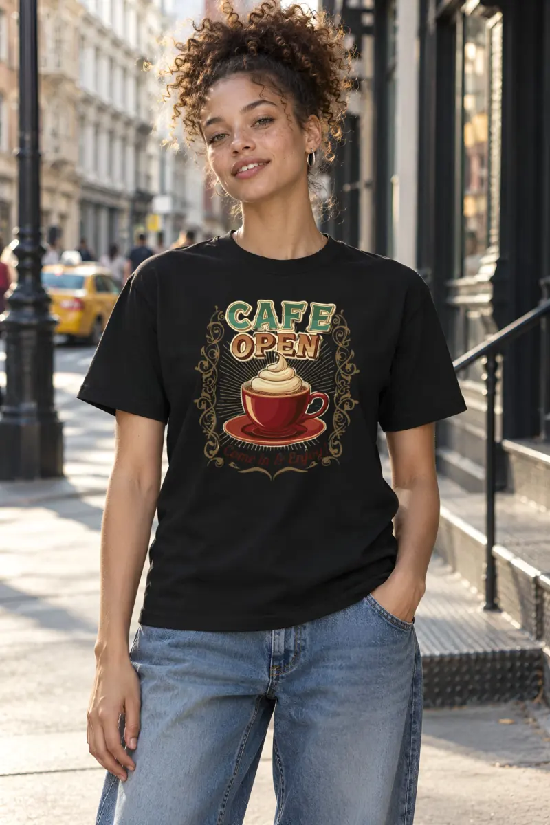 "Cafe Open" Heavyweight Unisex Crewneck T-shirt