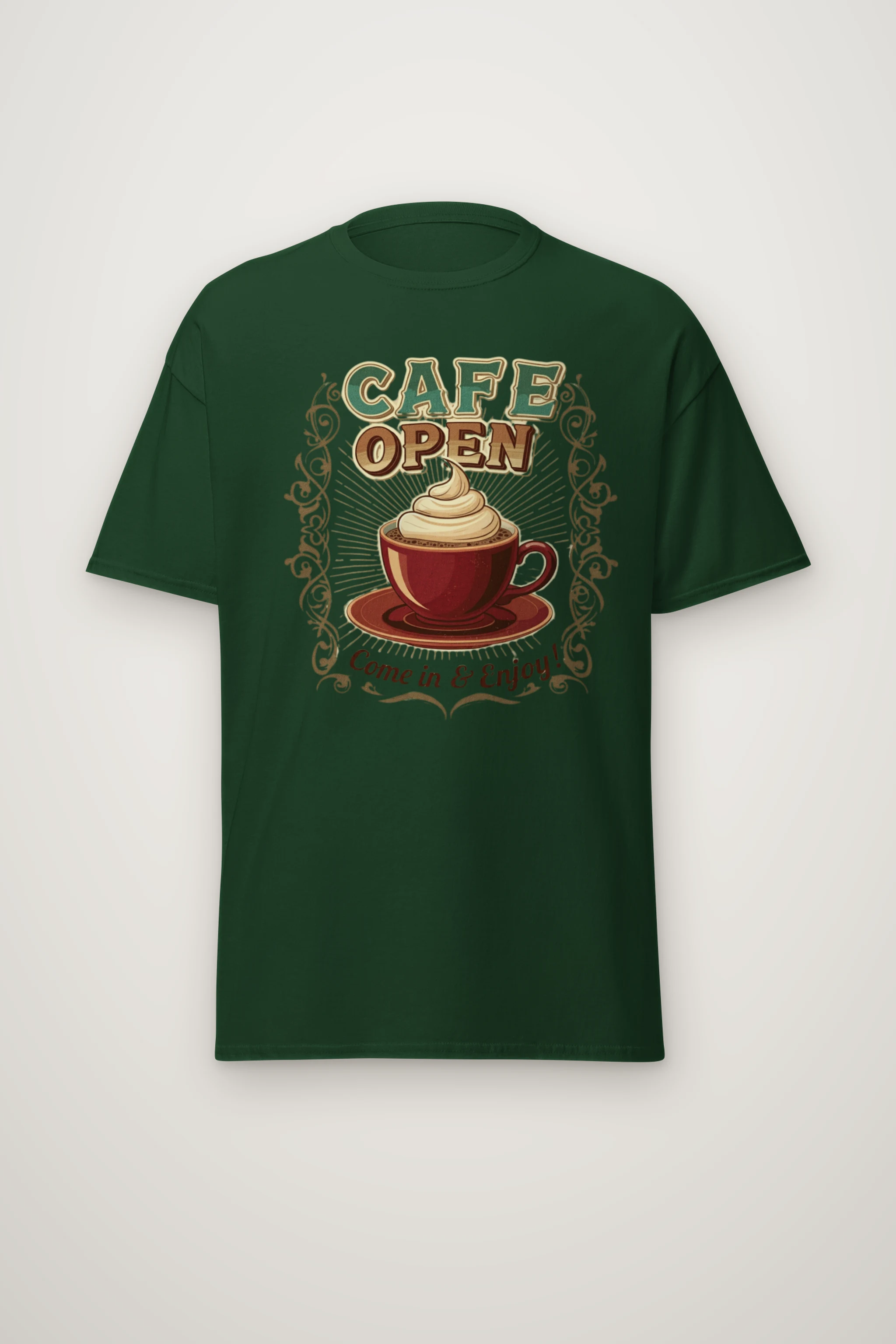 "Cafe Open" Heavyweight Unisex Crewneck T-shirt
