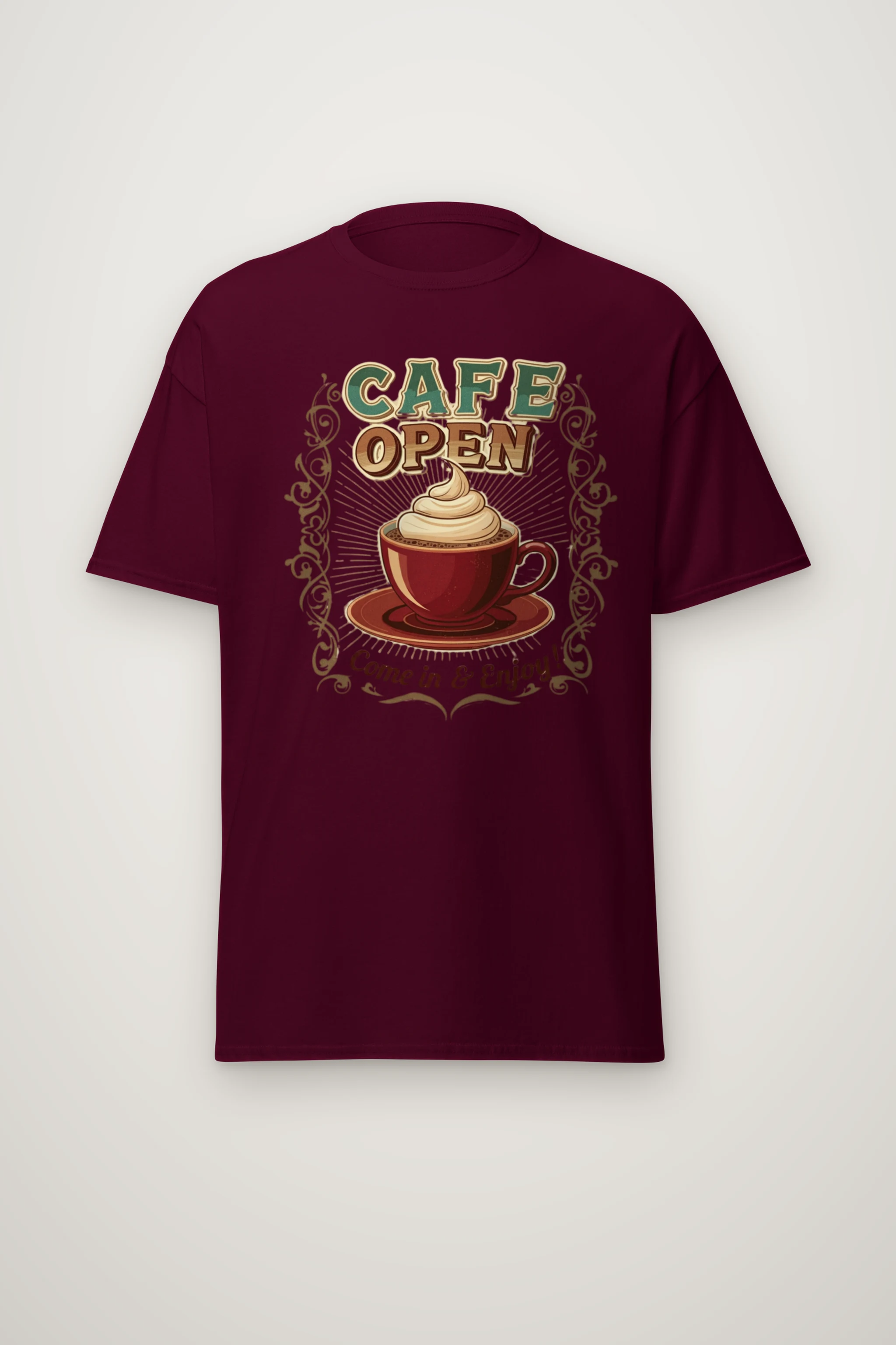 "Cafe Open" Heavyweight Unisex Crewneck T-shirt