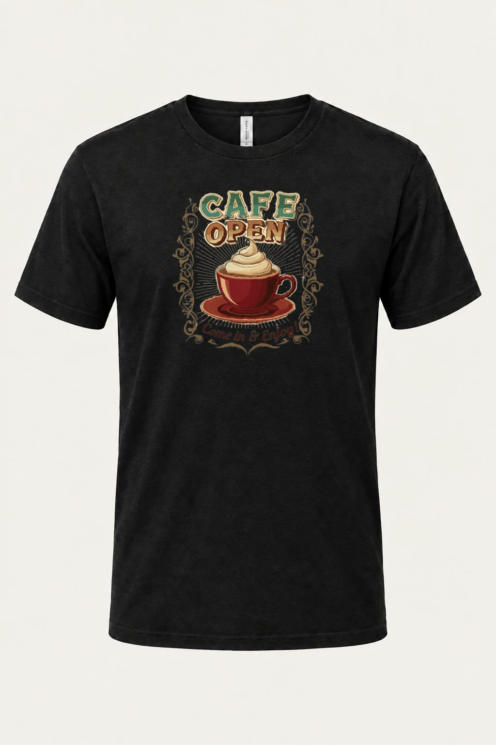 "Cafe Open" Heavyweight Unisex Crewneck T-shirt | Gildan 5000