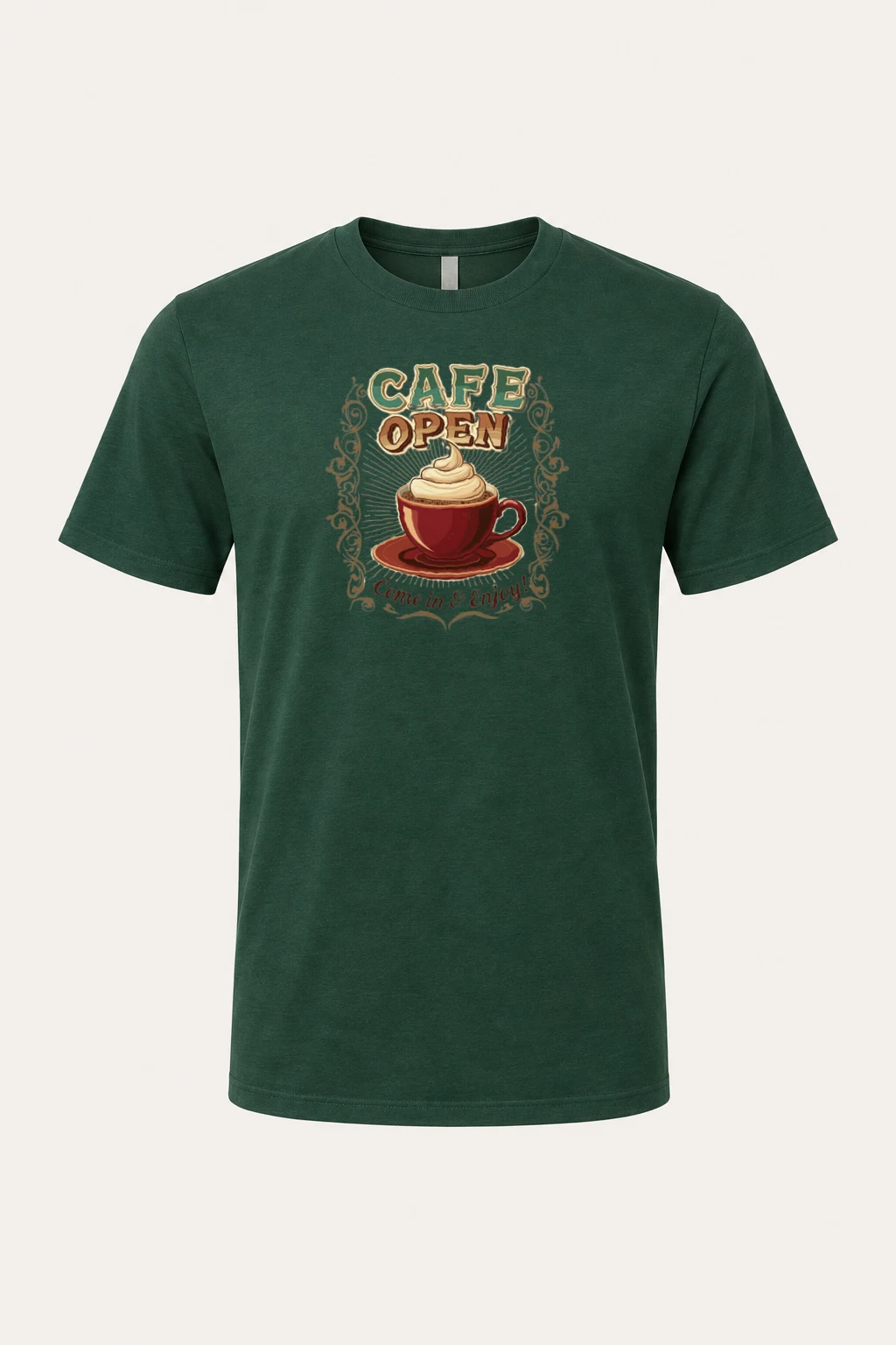 "Cafe Open" Heavyweight Unisex Crewneck T-shirt | Gildan 5000