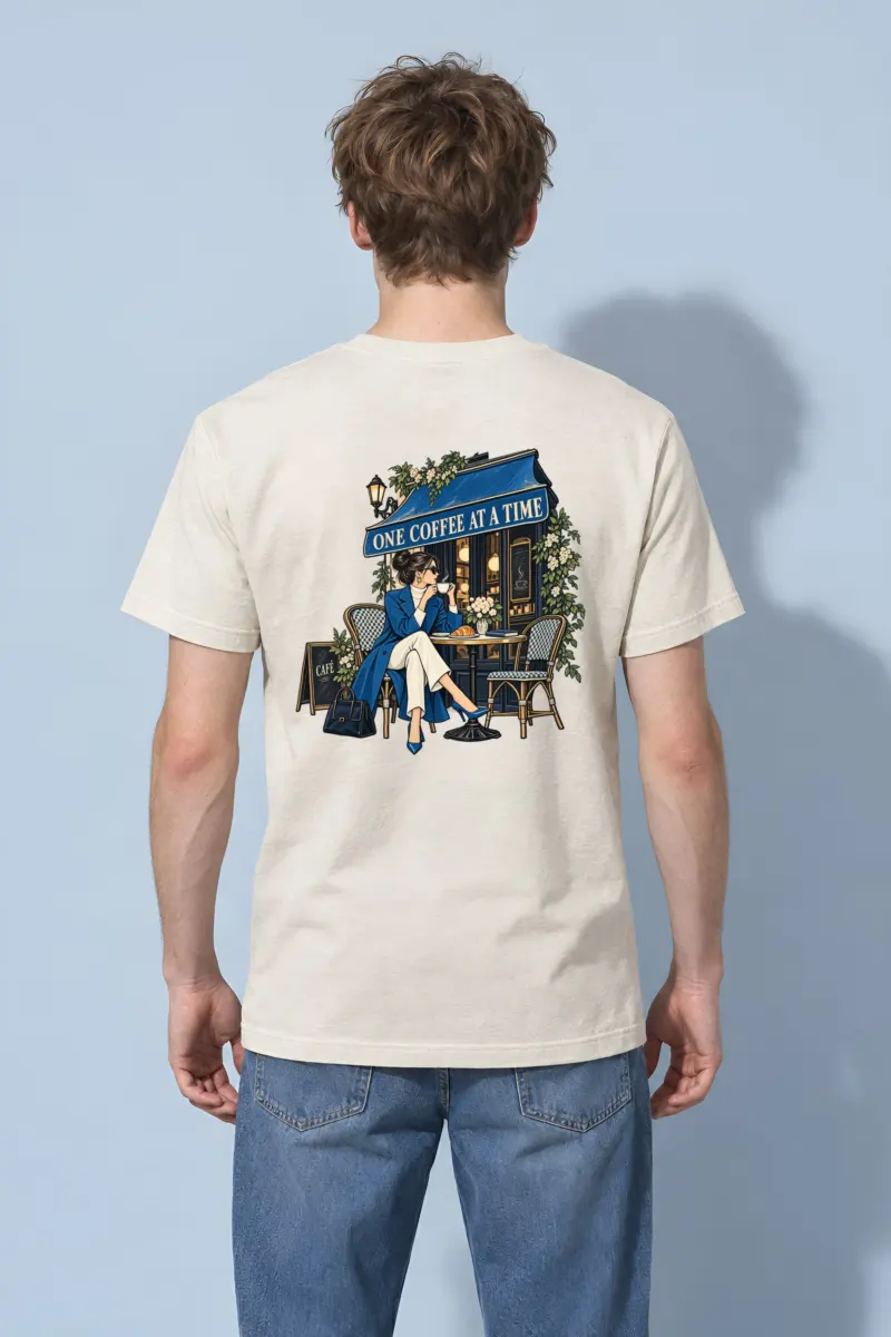 "Café Side Pause" Heavyweight Unisex Crewneck T-shirt