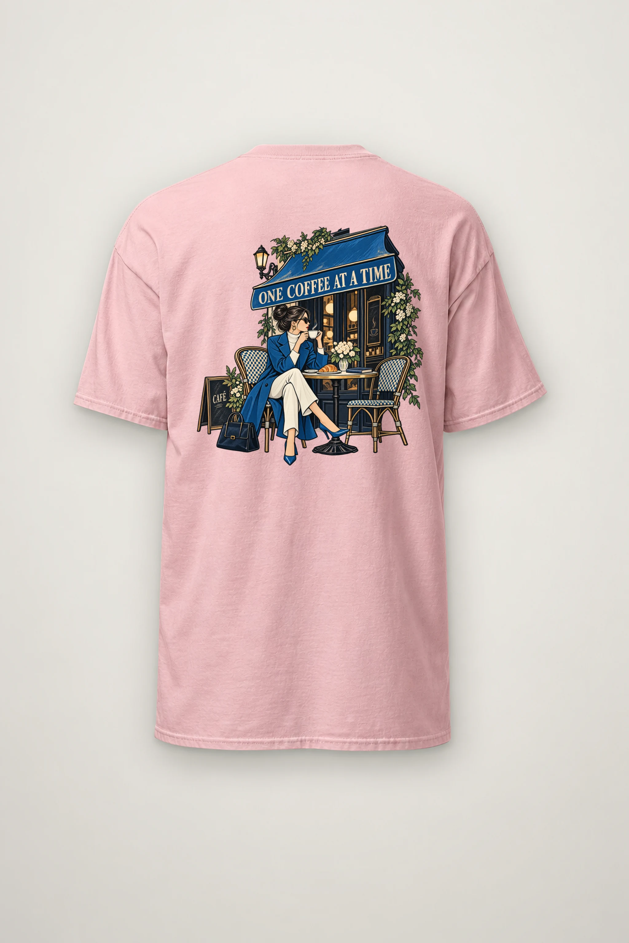 "Café Side Pause" Heavyweight Unisex Crewneck T-shirt