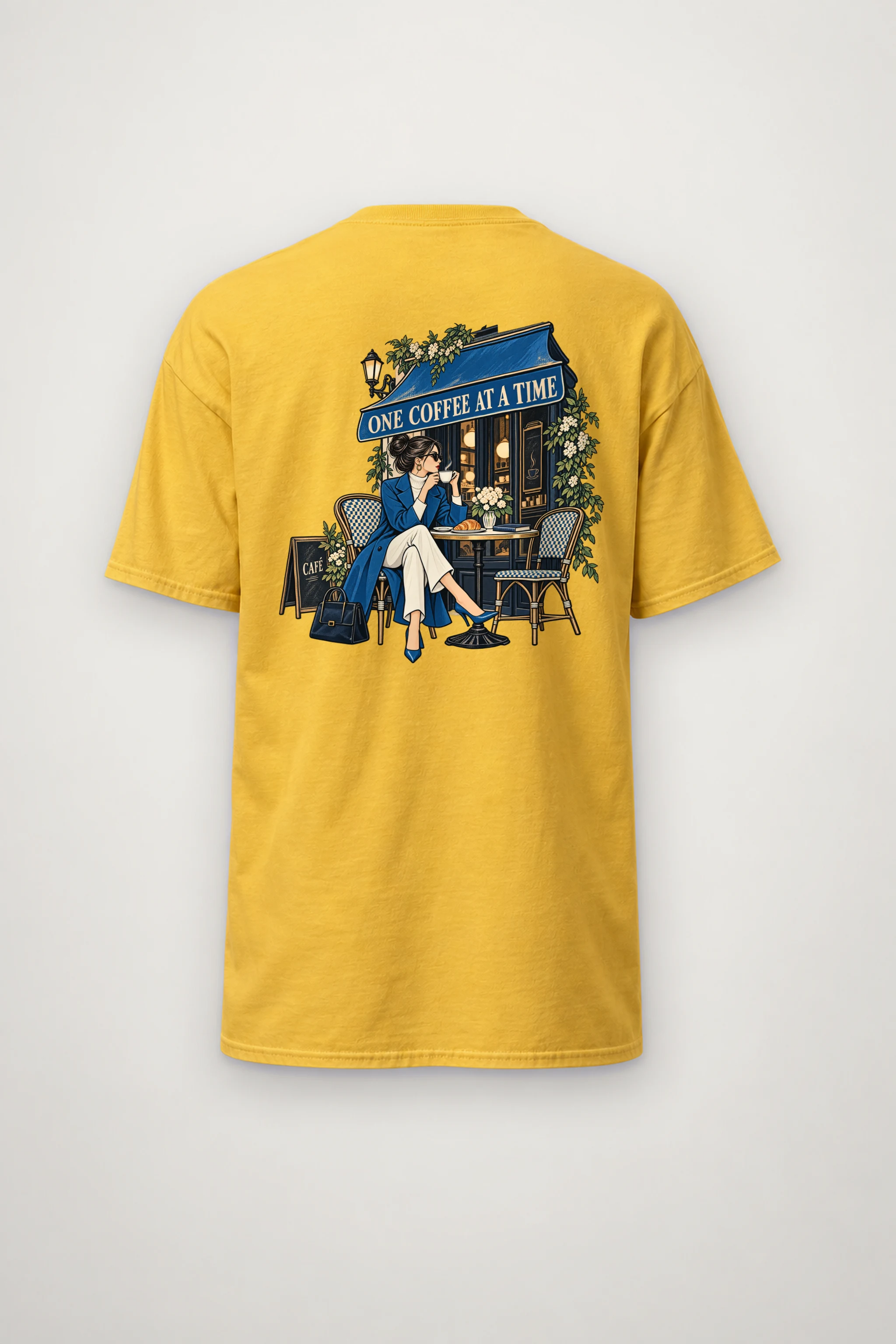 "Café Side Pause" Heavyweight Unisex Crewneck T-shirt