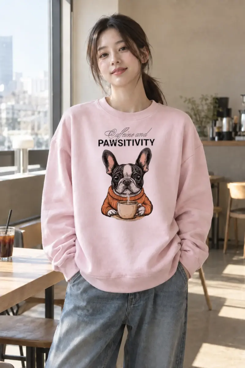 "Caffeine And Pawsitivity" Heavy Blend Unisex Crewneck Sweatshirt | Gildan 18000