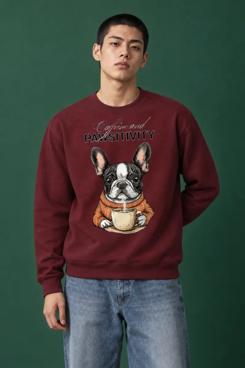 "Caffeine And Pawsitivity" Heavy Blend Unisex Crewneck Sweatshirt | Gildan 18000