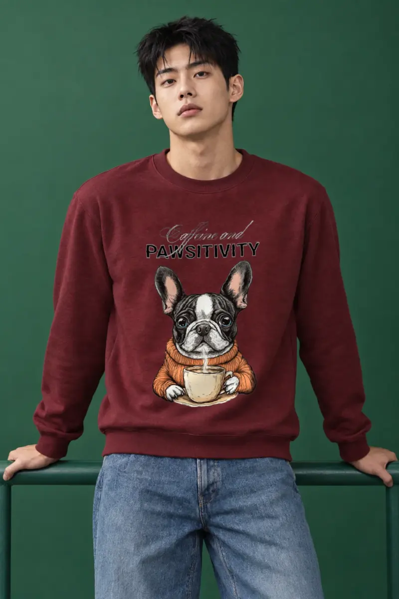 "Caffeine And Pawsitivity" Heavy Blend Unisex Crewneck Sweatshirt