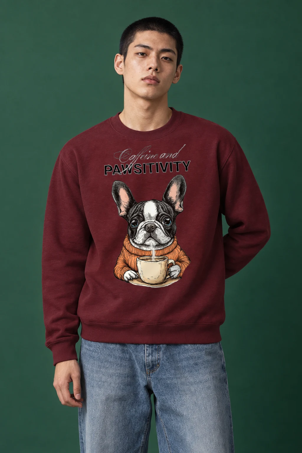 "Caffeine And Pawsitivity" Heavy Blend Unisex Crewneck Sweatshirt | Gildan 18000