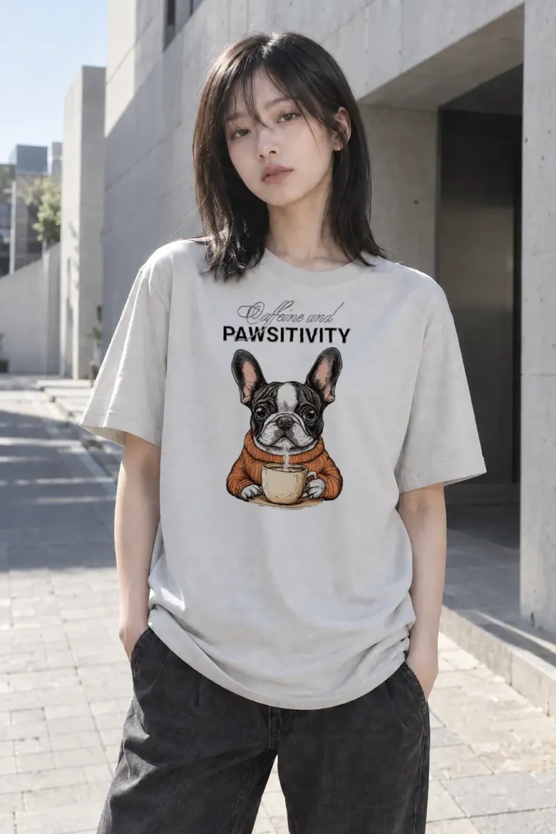 "Caffeine and Pawsitivity" Heavyweight Unisex Crewneck T-shirt | Gildan 5000