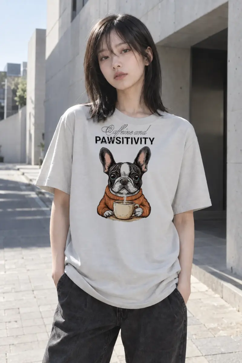 "Caffeine and Pawsitivity" Heavyweight Unisex Crewneck T-shirt | Gildan 5000