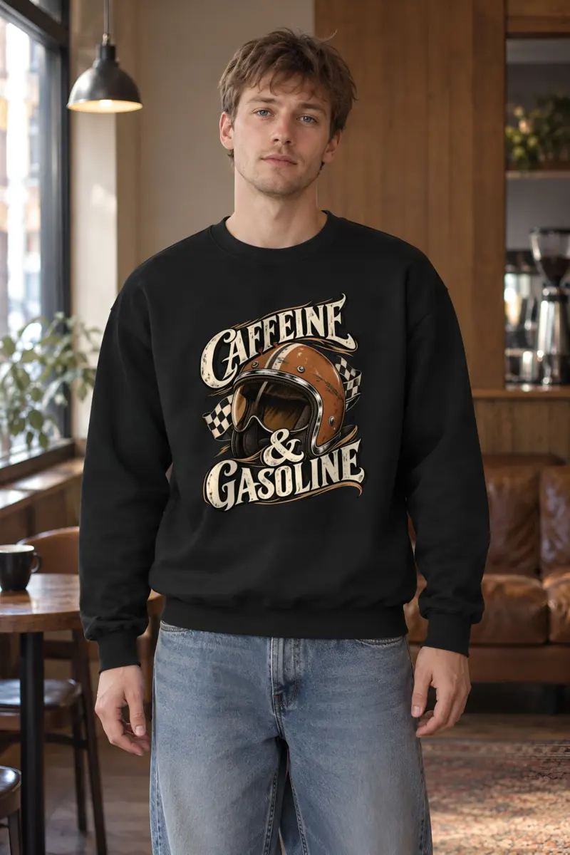 "Caffeine & Gasoline" Heavy Blend Unisex Crewneck Sweatshirt