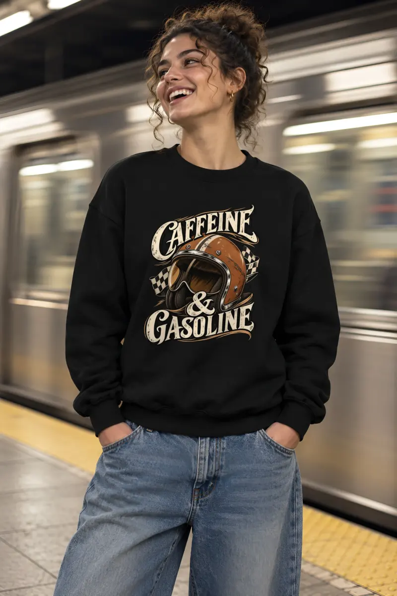 "Caffeine & Gasoline" Heavy Blend Unisex Crewneck Sweatshirt