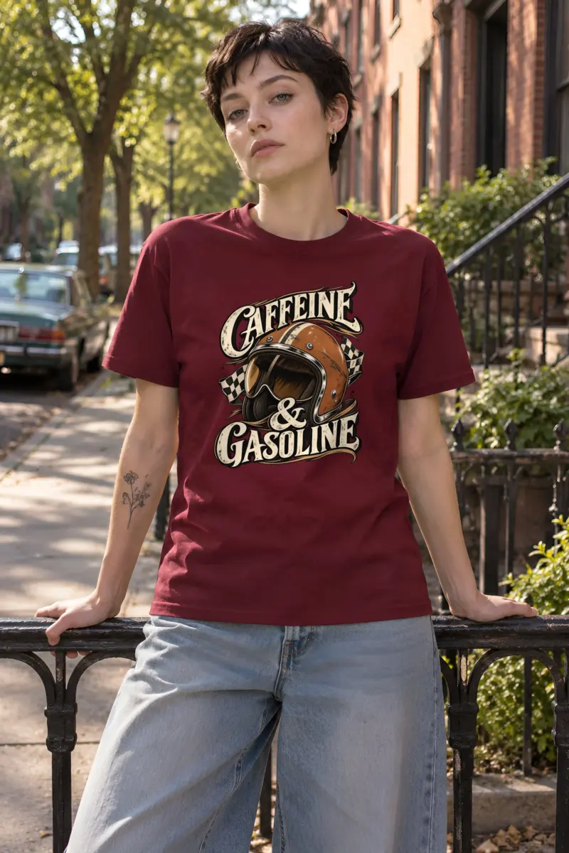 "Caffeine & Gasoline" Heavyweight Unisex Crewneck T-shirt