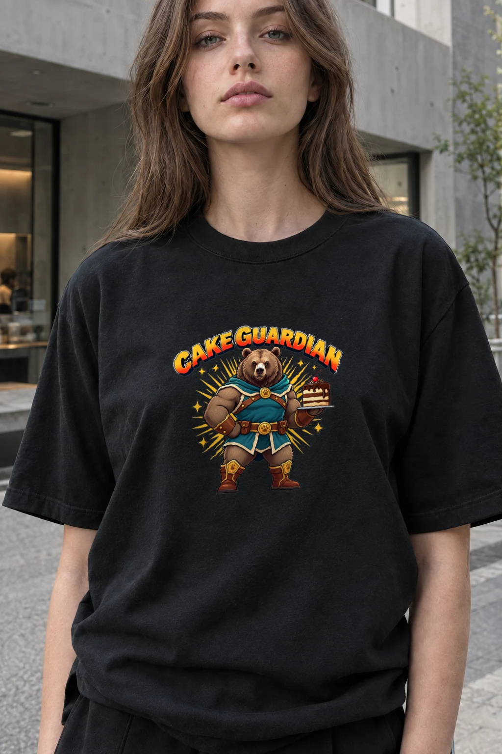"Cakeguardian Bear" Heavyweight Unisex Crewneck T-shirt | Gildan 5000