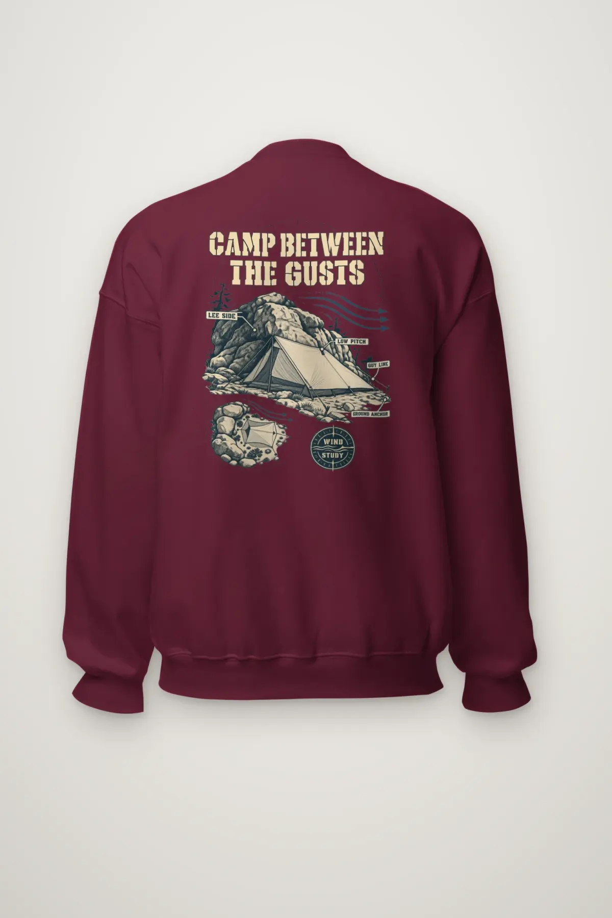"Camp Between the Gusts" Heavy Blend Unisex Crewneck Sweatshirt