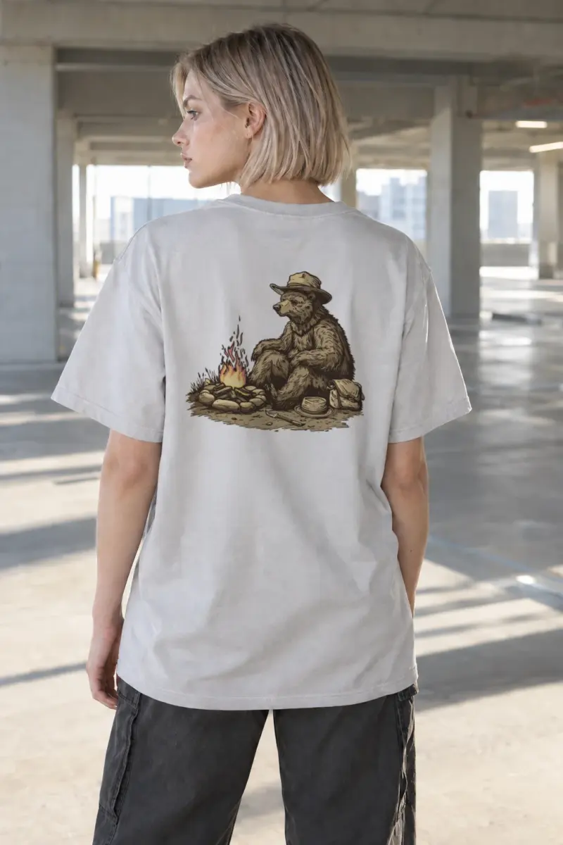 "Campfire Bear" Heavyweight Unisex Crewneck T-shirt | Gildan 5000