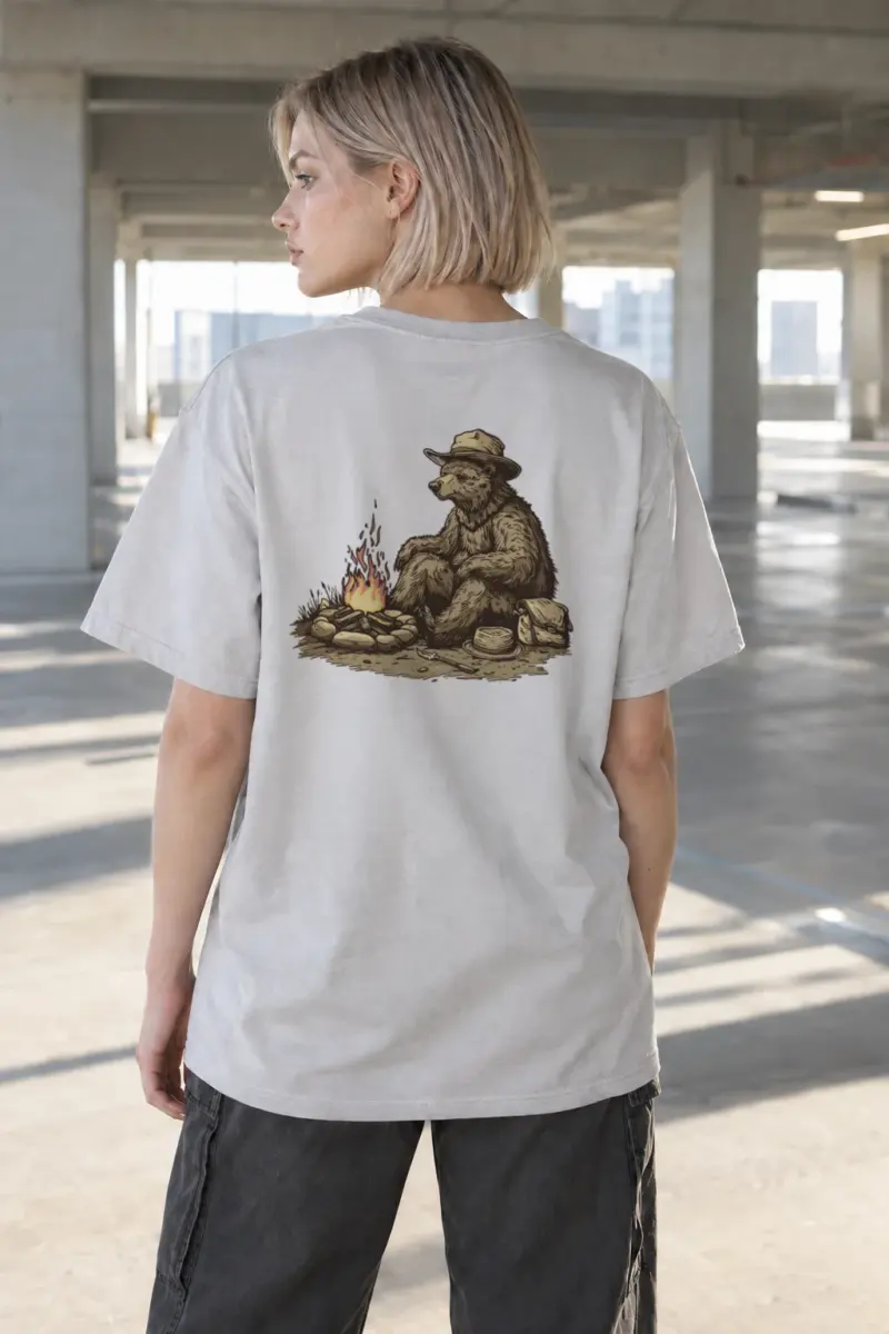 "Campfire Bear" Heavyweight Unisex Crewneck T-shirt | Gildan 5000