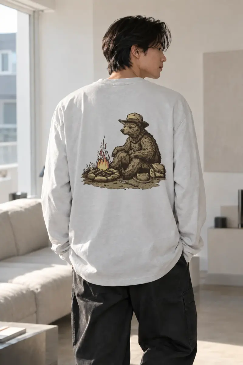 “Campfire Bear” Unisex Longsleeve T-shirt | Gildan 2400