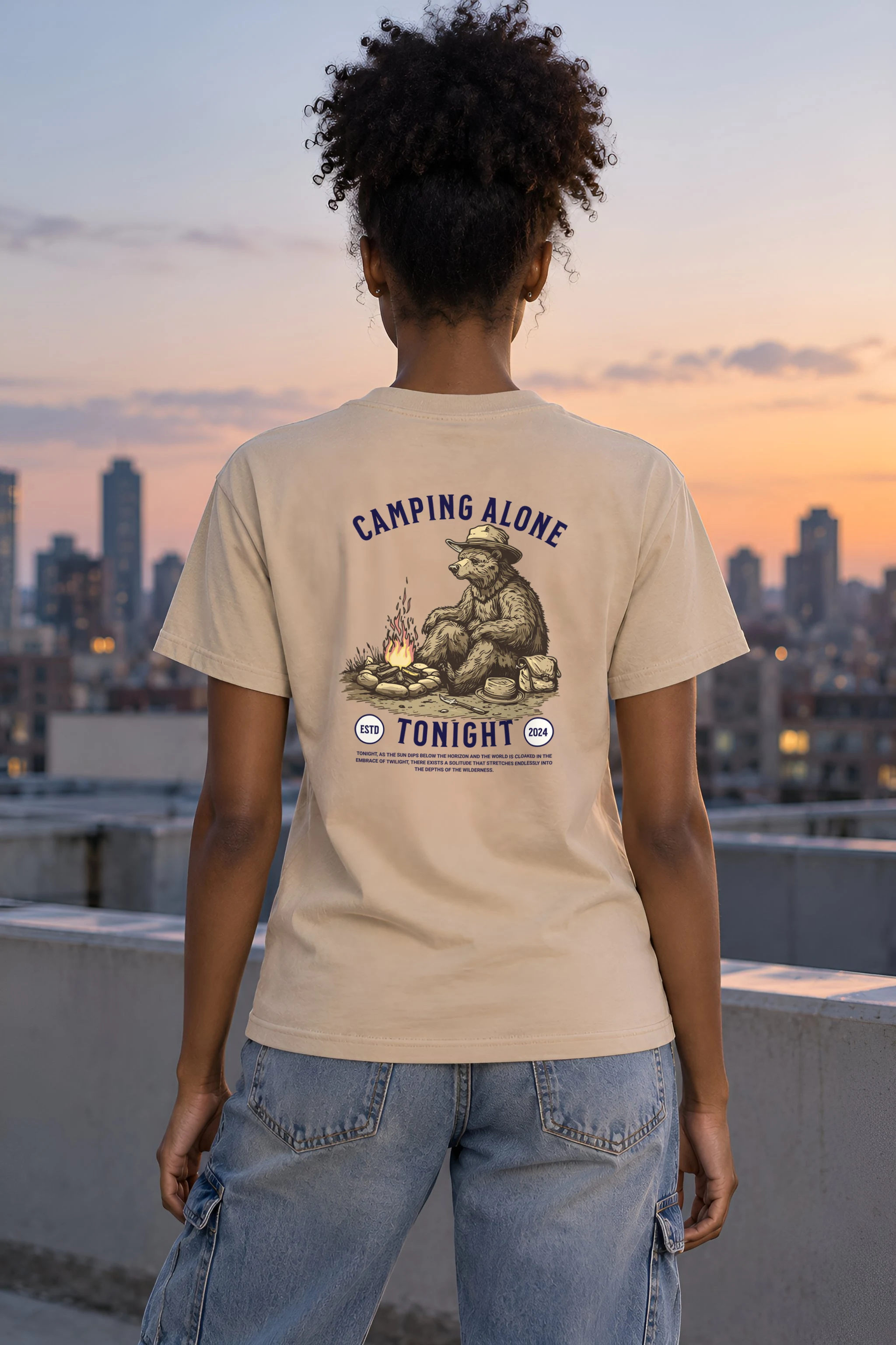 "Camping Alone Tonight" Heavyweight Unisex Crewneck T-shirt