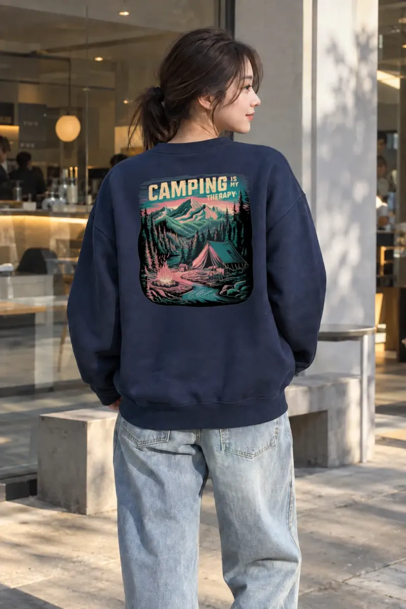"Camping Is My Therapy" Heavy Blend Unisex Crewneck Sweatshirt | Gildan 18000