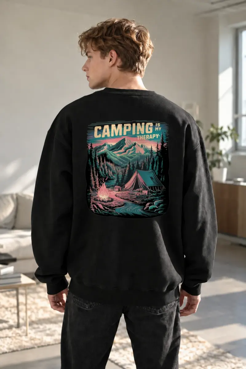 "Camping Is My Therapy" Heavy Blend Unisex Crewneck Sweatshirt | Gildan 18000