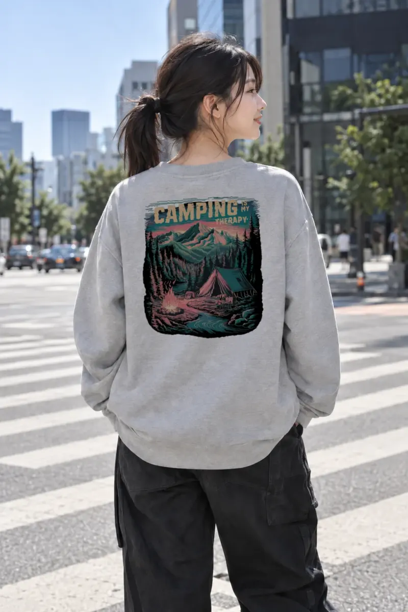 "Camping Is My Therapy" Heavy Blend Unisex Crewneck Sweatshirt | Gildan 18000