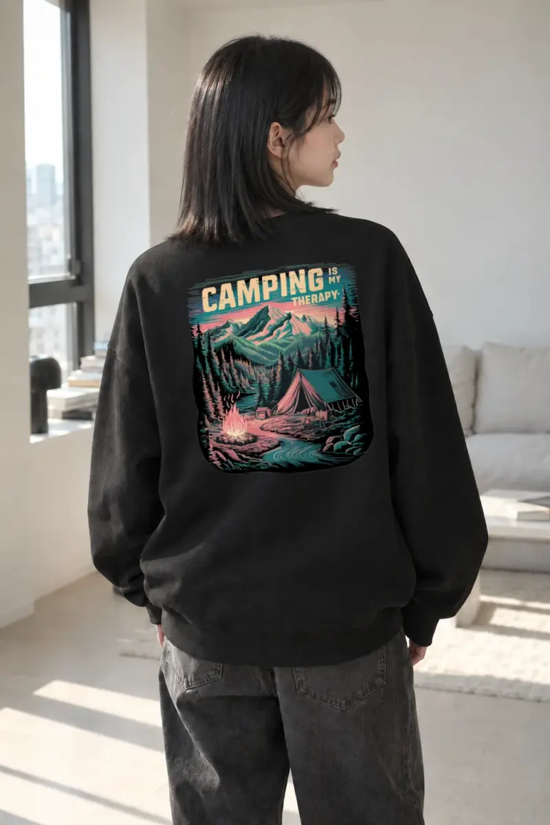 "Camping Is My Therapy" Heavy Blend Unisex Crewneck Sweatshirt | Gildan 18000