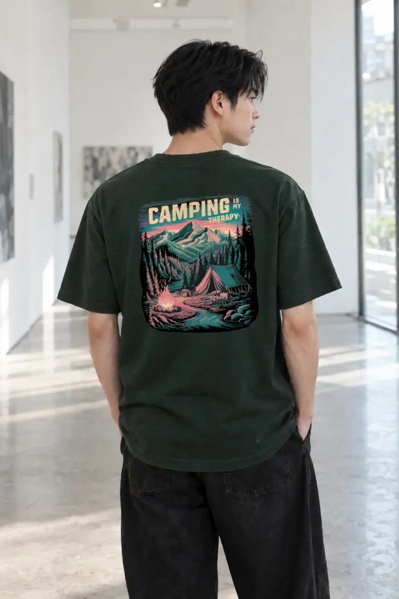 "Camping Is My Therapy" Heavyweight Unisex Crewneck T-shirt | Gildan 5000