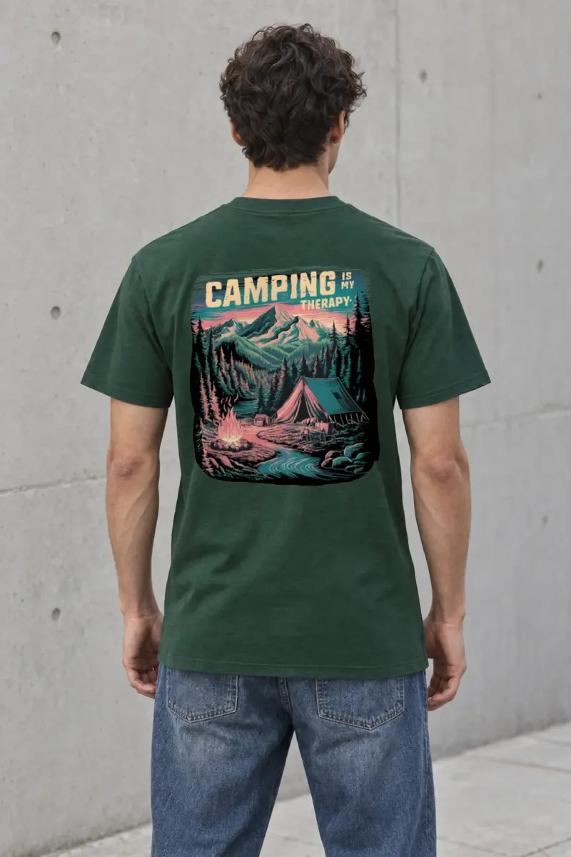 "Camping Is My Therapy" Heavyweight Unisex Crewneck T-shirt | Gildan 5000