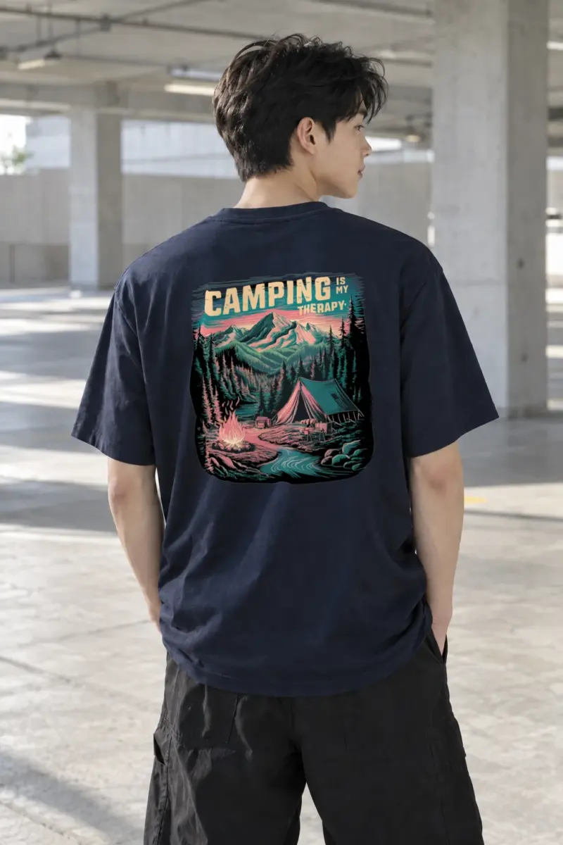 "Camping Is My Therapy" Heavyweight Unisex Crewneck T-shirt | Gildan 5000