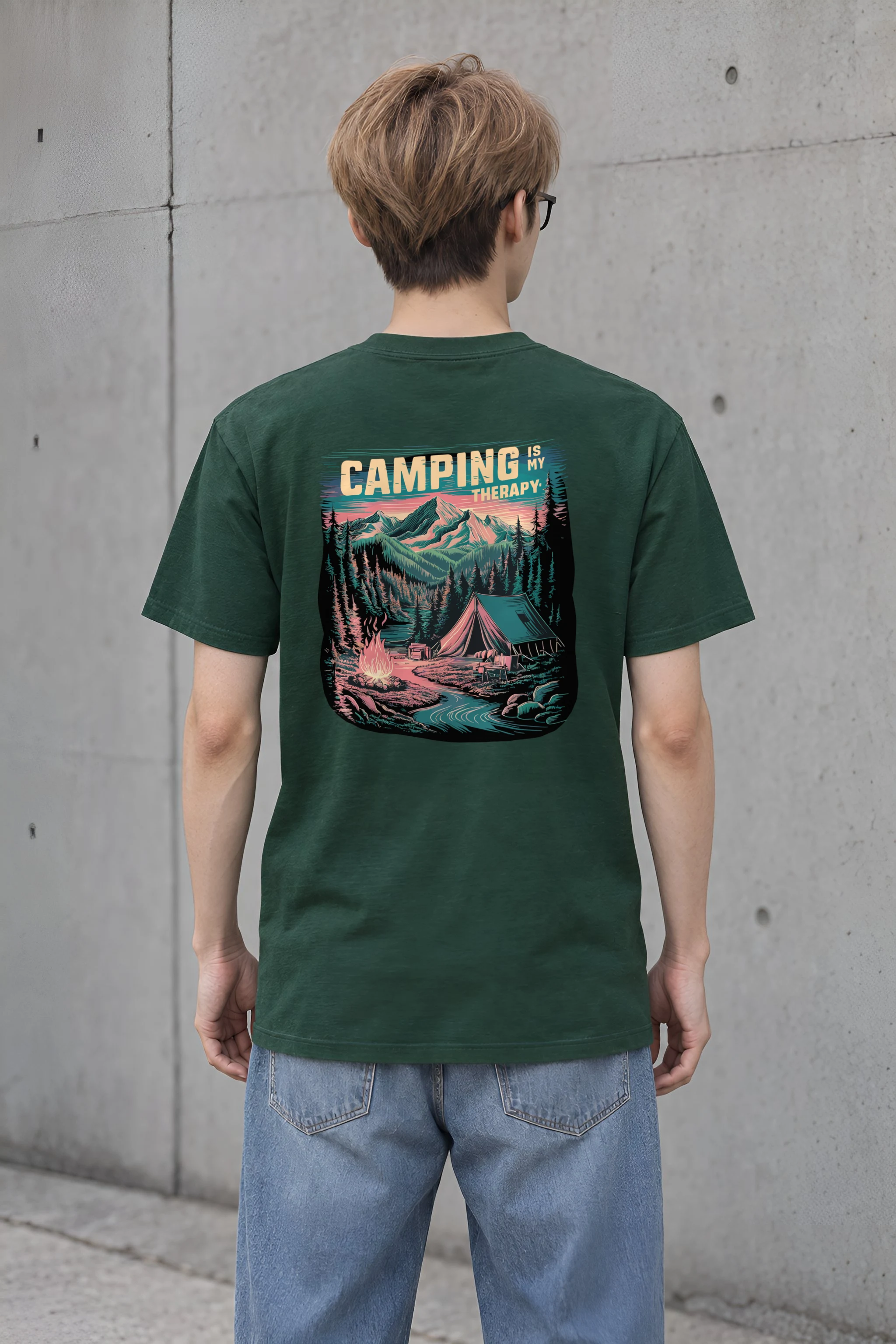 "Camping Is My Therapy" Heavyweight Unisex Crewneck T-shirt