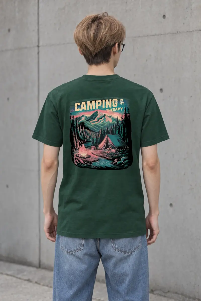 "Camping Is My Therapy" Heavyweight Unisex Crewneck T-shirt | Gildan 5000