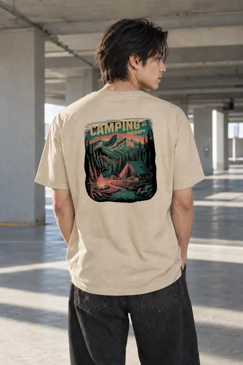 “Camping Is My Therapy” Heavyweight Unisex Crewneck T-shirt | Gildan 5000