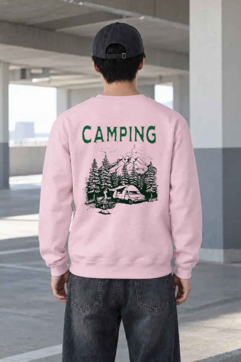 "Camping Woodcut" Heavy Blend Unisex Crewneck Sweatshirt