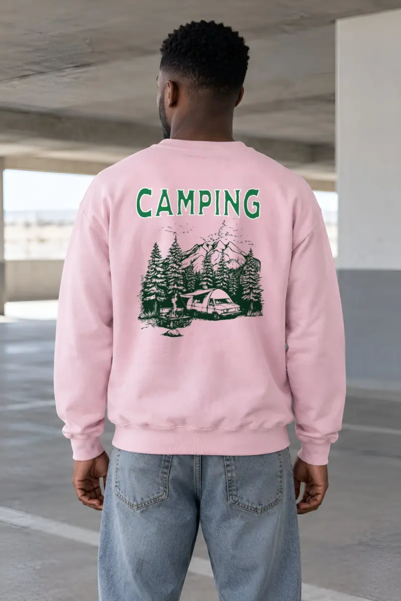 "Camping Woodcut" Heavy Blend Unisex Crewneck Sweatshirt