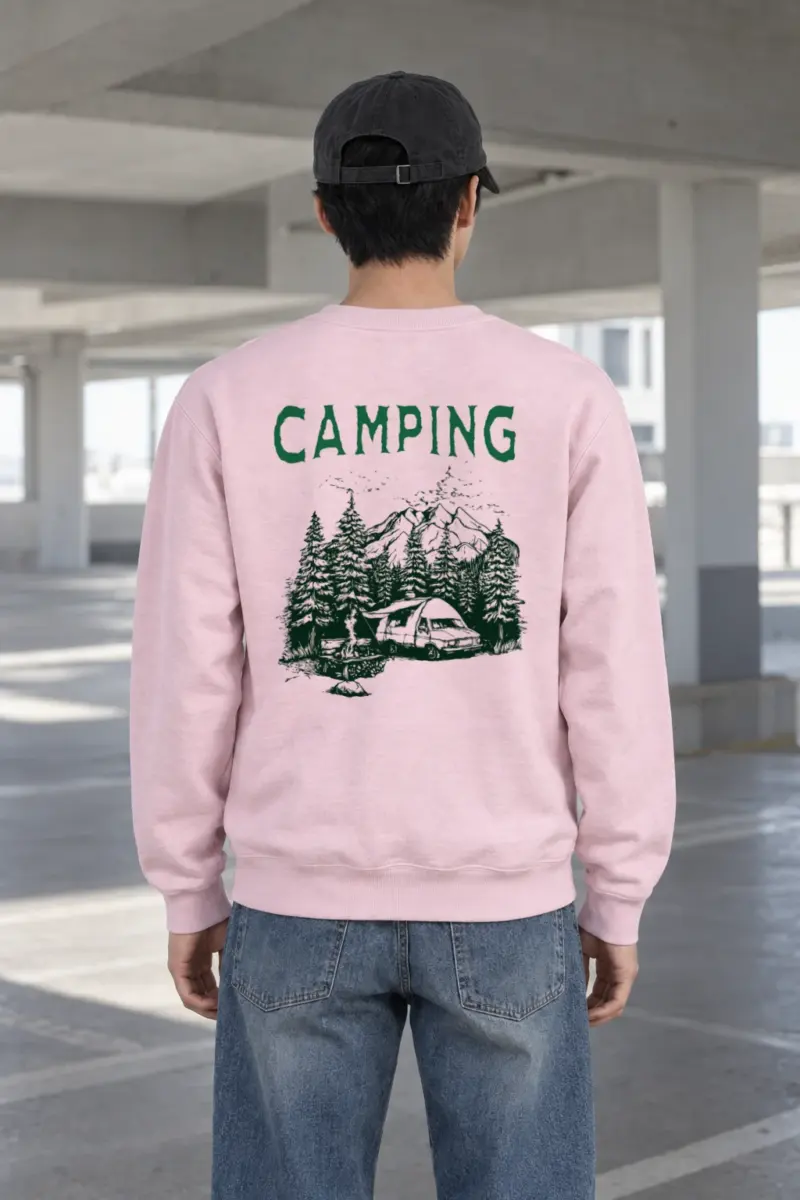 "Camping Woodcut" Heavy Blend Unisex Crewneck Sweatshirt | Gildan 18000
