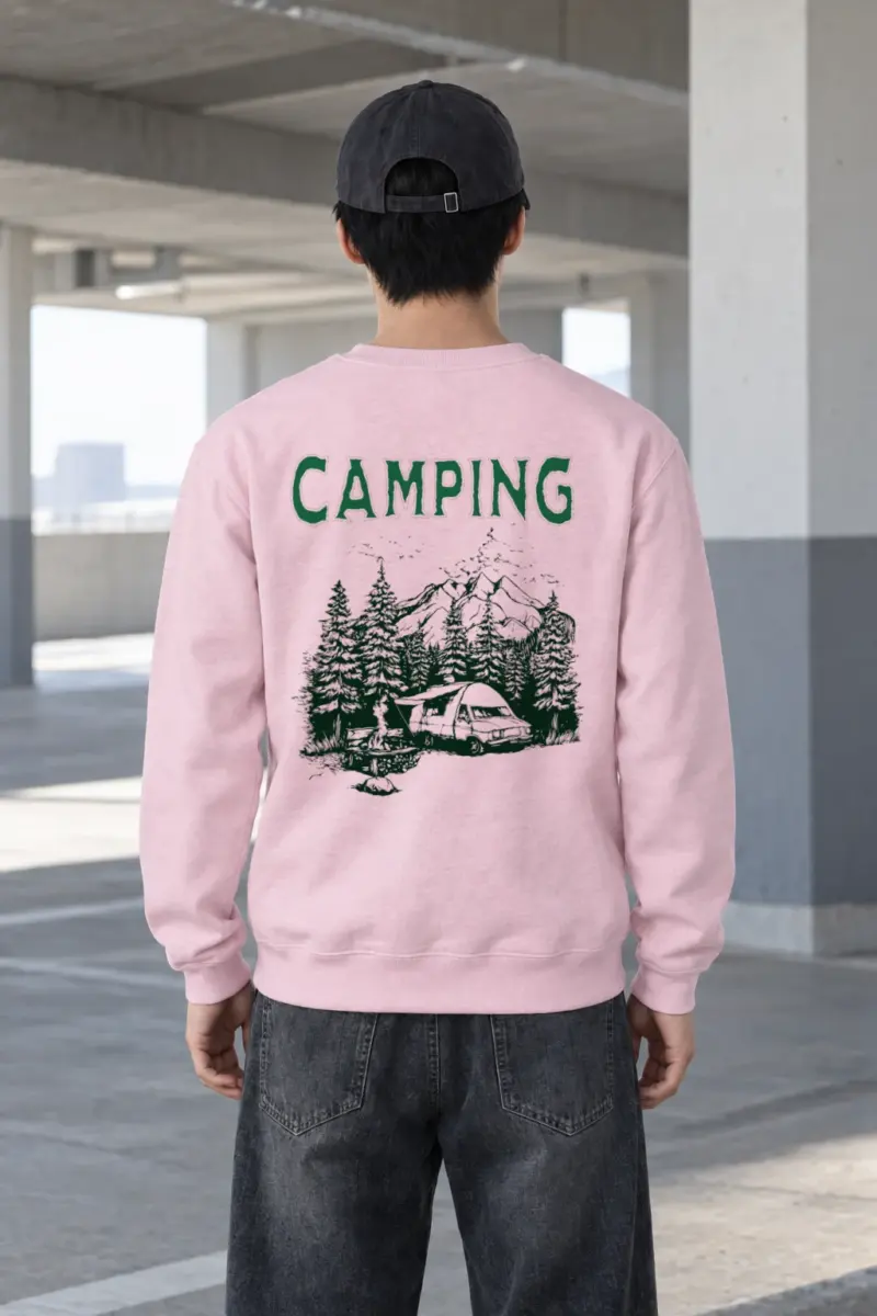 "Camping Woodcut" Heavy Blend Unisex Crewneck Sweatshirt