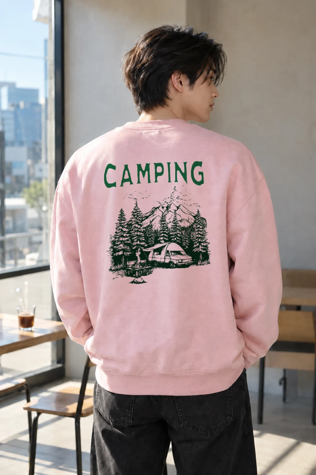 "Camping Woodcut" Heavy Blend Unisex Crewneck Sweatshirt | Gildan 18000