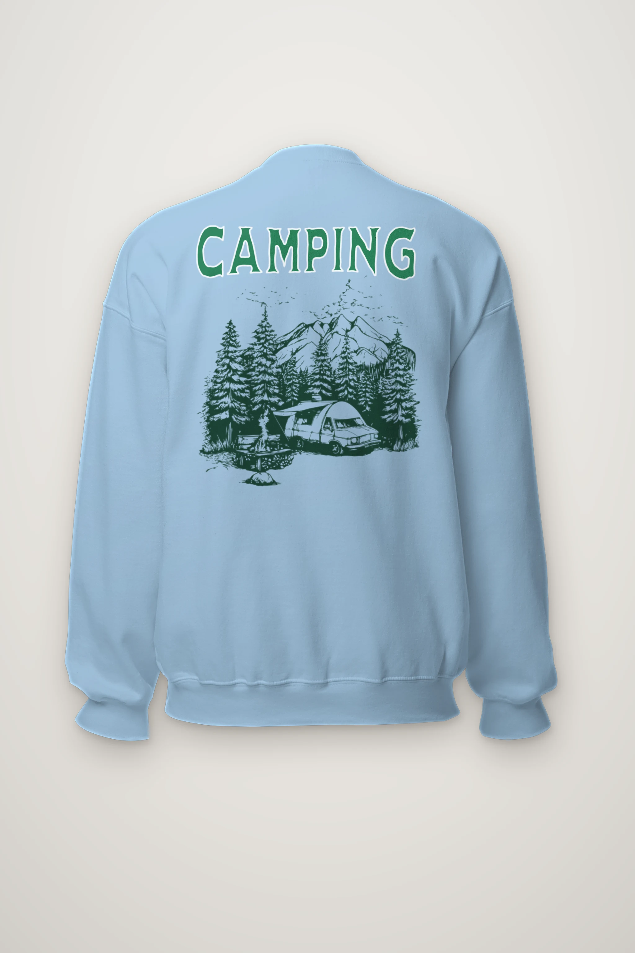 "Camping Woodcut" Heavy Blend Unisex Crewneck Sweatshirt