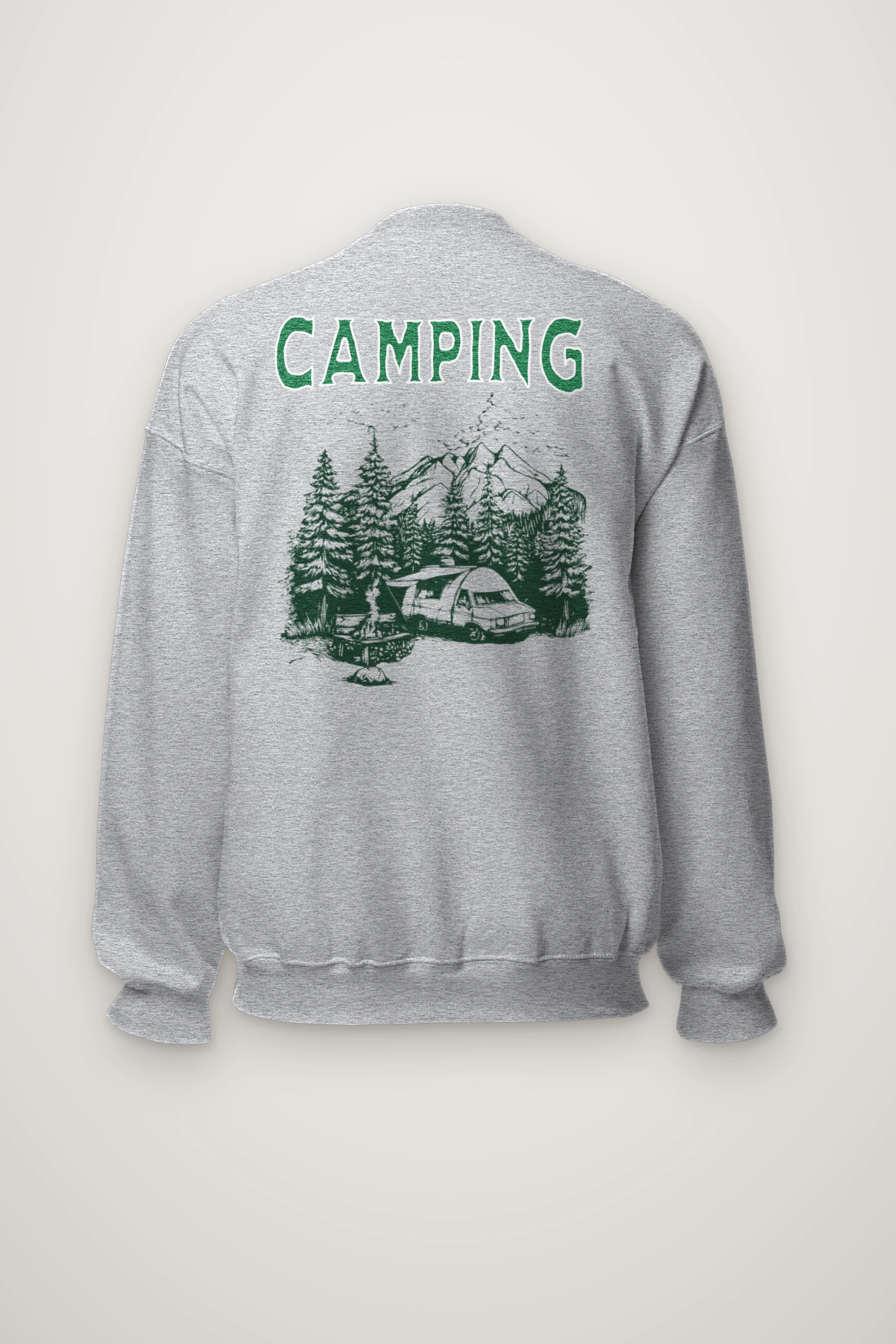 "Camping Woodcut" Heavy Blend Unisex Crewneck Sweatshirt