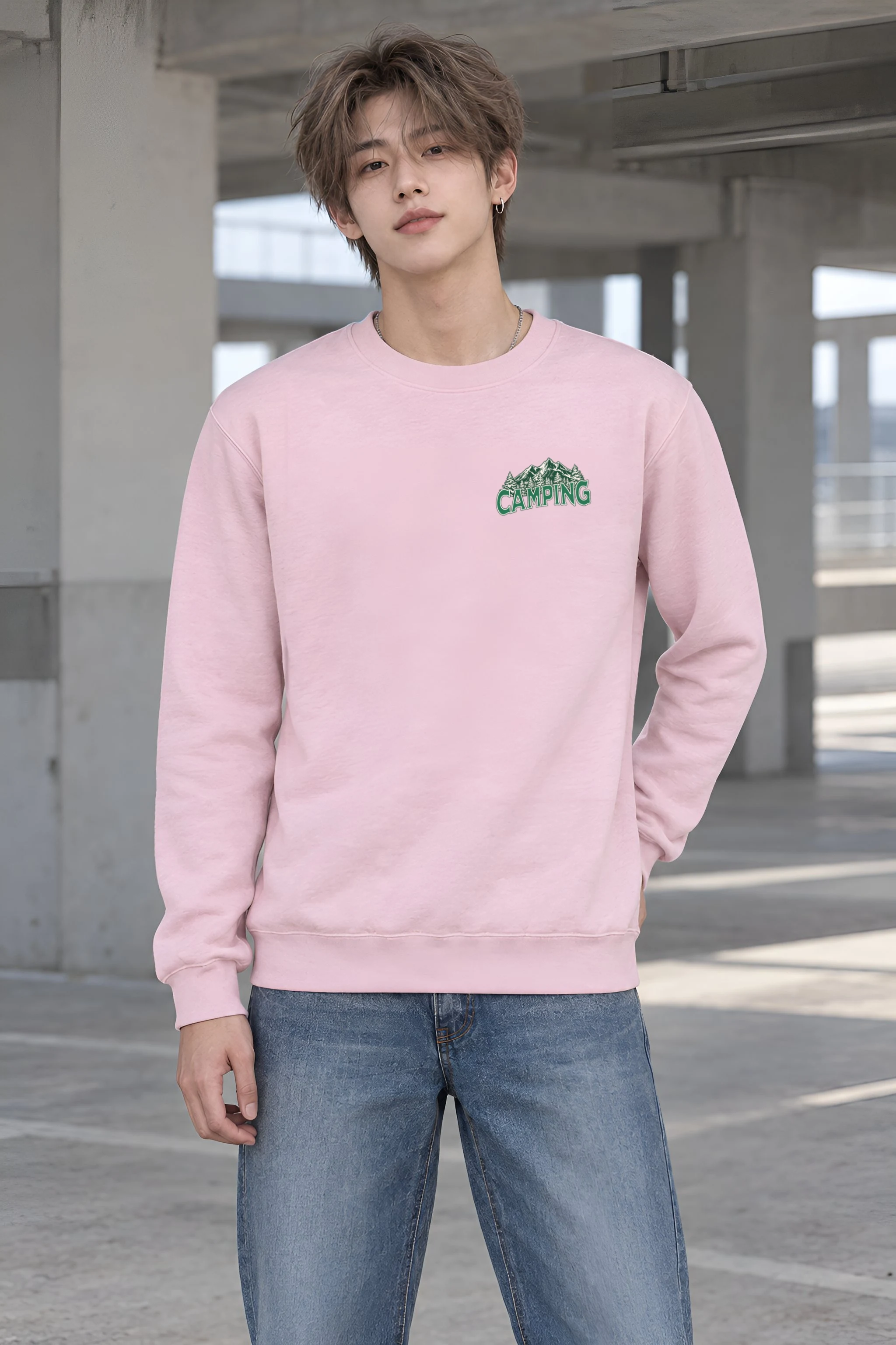 "Camping Woodcut" Heavy Blend Unisex Crewneck Sweatshirt